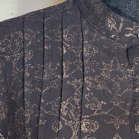 Chico's Dark Brown Gold Silk Foil Sheer Floral Print LS Blouse Chico Sz 3 US XL - Picture 5 of 16